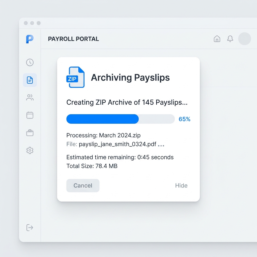 Progress bar showing the creation of a ZIP archive