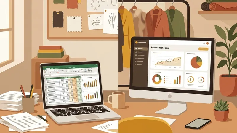Vintage Clothing boutique office transitioning from messy spreadsheets to automated payroll dashboard