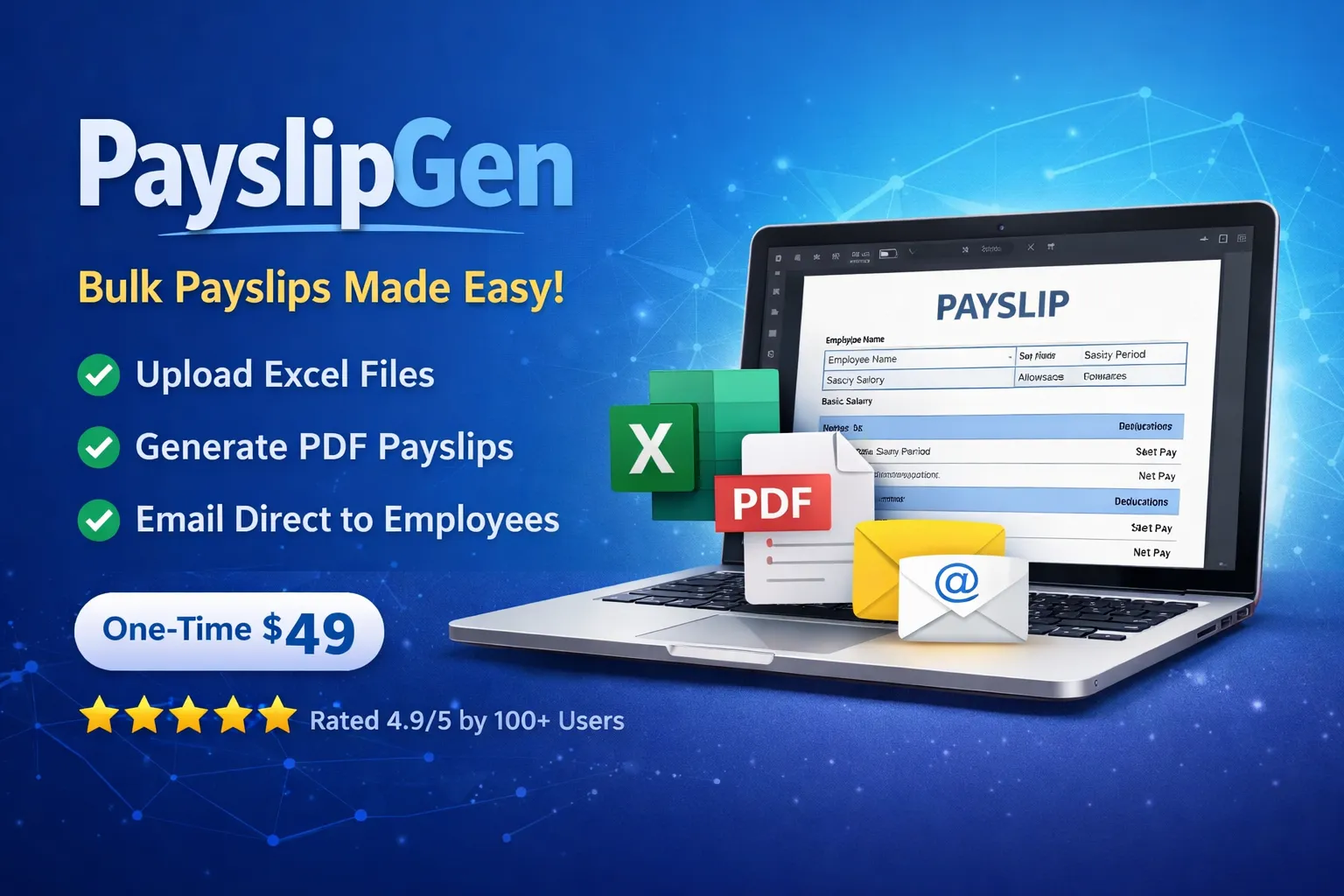 Enterprise payroll automation dashboard showing bulk payslip generation and email delivery