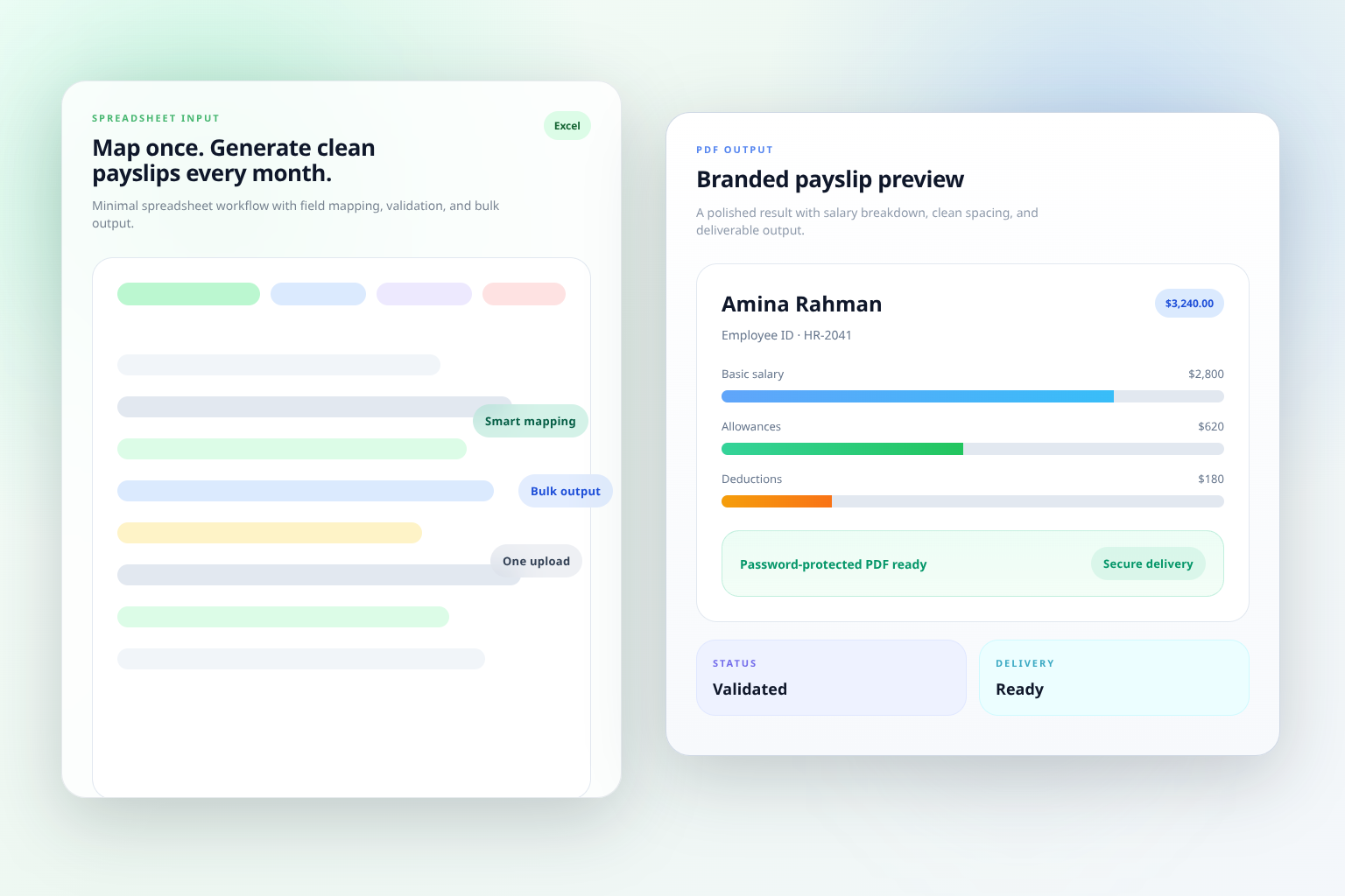 Minimal Excel to payslip PDF workflow banner